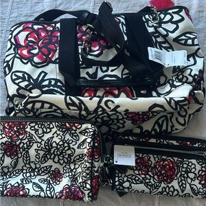 Coach Black and Red Floral Travel Bag Set